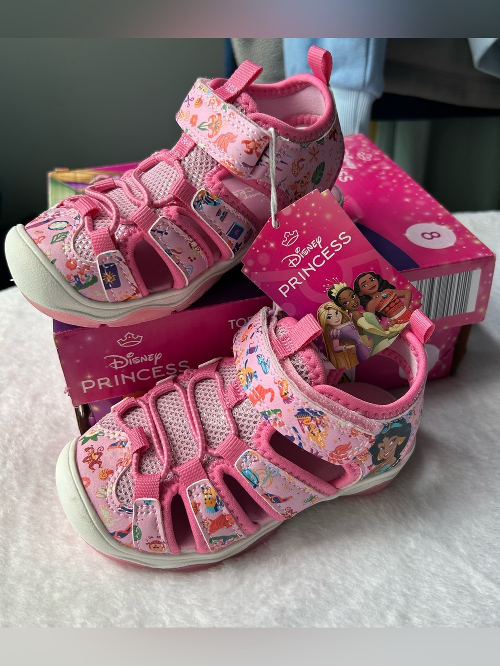 Disney Princess Pink Mermaid Print Kids Sandals with Hook-and-Loop Straps New!